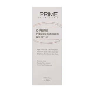 ژل ضدآفتاب بیرنگ پرایم SPF50 مدل C-Prime مناسب برای انواع پوست، حجم 40 میلیلیتر